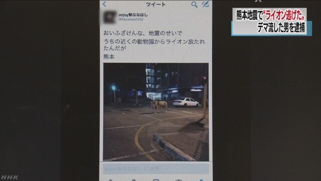 ライオン放たれたツイートで逮捕　刑事より怖いあれ